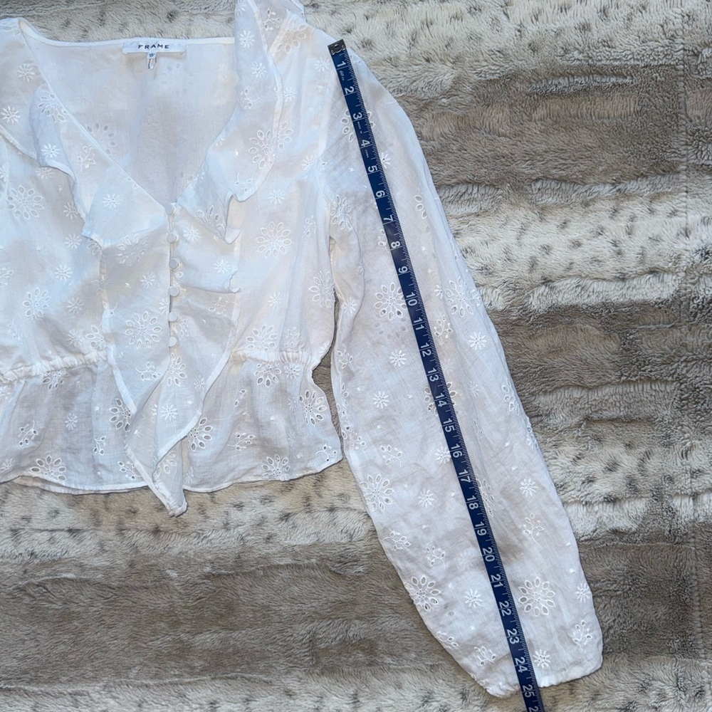 FRAME Ruffle-Front Eyelet Top Size XS - Picture 12 of 16